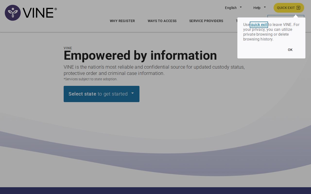 Ellis County VINELink inmate search and released result screen